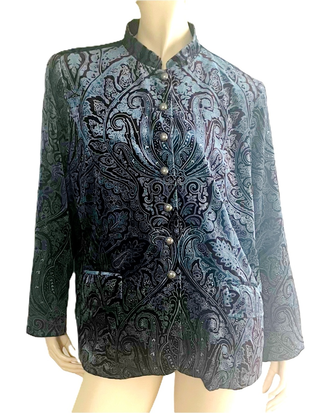 Vintage Blue Velvet Paisley Blazer, PXL Coldwater Creek